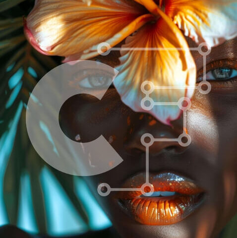 Intra Συλλεκτικό Ξύλινο Παζλ Plywood 4mm - Μαύρη γυναίκα με πορτοκαλί λουλούδι και φύλλα Σε Ξύλινο Κουτί - Διαστάσεις Puzzle: 10x10 cm – 25 κομμάτια - Image 1