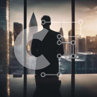 Intra Συλλεκτικό Ξύλινο Παζλ Plywood 4mm - Επιχειρηματίας στο γραφείο με θέα στον ορίζοντα της πόλης Σε Ξύλινο Κουτί - Διαστάσεις Puzzle: 10x10 cm – 25 κομμάτια - Image 1