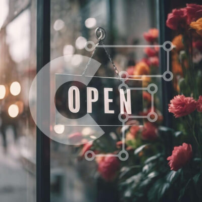 Intra Συλλεκτικό Ξύλινο Παζλ Plywood  4mm - Ανοιχτή πινακίδα και πολύχρωμα λουλούδια στη βιτρίνα Σε Ξύλινο Κουτί - Διαστάσεις: 10x10 cm – 25 κομμάτια - Image 1