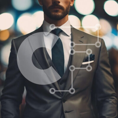 Intra Συλλεκτικό Ξύλινο Παζλ Plywood  4mm - Κομψός άντρας με κοστούμι και γραβάτα με τα χέρια στους γοφούς Σε Ξύλινο Κουτί - Διαστάσεις Puzzle: 10x10 cm – 25 κομμάτια - Image 1