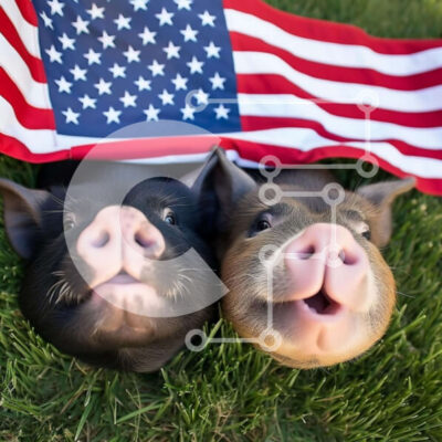 Intra Συλλεκτικό Ξύλινο Παζλ Plywood 4mm - Δύο γουρούνια που γιορτάζουν την 4η Ιουλίου με αμερικανική σημαία Σε Ξύλινο Κουτί - Διαστάσεις: 10x10 cm – 25 κομμάτια - Image 1