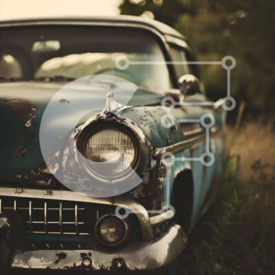 Intra Συλλεκτικό Ξύλινο Παζλ Plywood  4mm - Εγκαταλελειμμένο σκουριασμένο αυτοκίνητο στο Grassy Field Σε Ξύλινο Κουτί - Διαστάσεις Puzzle: 10x10 cm – 25 κομμάτια - Image 1