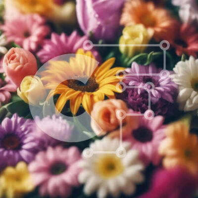 Intra Συλλεκτικό Ξύλινο Παζλ Plywood  4mm - Πολύχρωμο μπουκέτο λουλουδιών με ηλίανθους, μαργαρίτες και ασφόδελους Σε Ξύλινο Κουτί - Διαστάσεις: 10x10 cm – 25 κομμάτια - Image 1