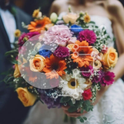 Intra Συλλεκτικό Ξύλινο Παζλ Plywood  4mm - Πολύχρωμη γαμήλια ανθοδέσμη για τη νύφη και τον γαμπρό Σε Ξύλινο Κουτί - Διαστάσεις: 10x10 cm – 25 κομμάτια - Image 1