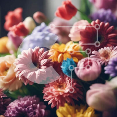 Intra Συλλεκτικό Ξύλινο Παζλ Plywood  4mm - Πολύχρωμο μπουκέτο λουλουδιών με μαργαρίτες, τουλίπες, τριαντάφυλλα και ηλίανθους Σε Ξύλινο Κουτί - Διαστάσεις: 10x10 cm – 25 κομμάτια - Image 1