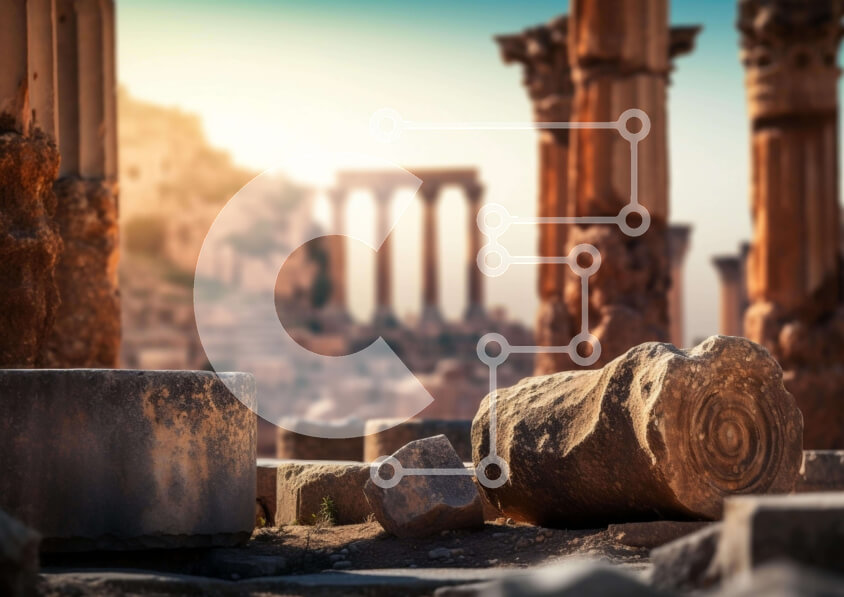 Intra Συλλεκτικό Ξύλινο Παζλ Plywood  4mm - Αρχαίοι πυλώνες και πέτρες σε μια αρχαία πόλη Σε Ξύλινο Κουτί - Διαστάσεις Puzzle: 10x10 cm – 25 κομμάτια