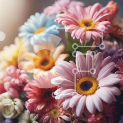 Intra Συλλεκτικό Ξύλινο Παζλ Plywood  4mm - Πολύχρωμο μπουκέτο λουλουδιών με μαργαρίτες, τριαντάφυλλα και γαρύφαλλα Σε Ξύλινο Κουτί - Διαστάσεις: 10x10 cm – 25 κομμάτια - Image 1