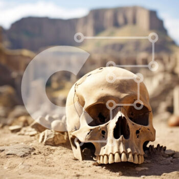 Intra Συλλεκτικό Ξύλινο Παζλ Plywood  4mm - Κρανίο μπροστά από αρχαία ερείπια Σε Ξύλινο Κουτί - Διαστάσεις Puzzle: 10x10 cm – 25 κομμάτια - Image 1