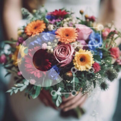 Intra Συλλεκτικό Ξύλινο Παζλ Plywood  4mm - Πολύχρωμο μπουκέτο λουλούδια για το γάμο Σε Ξύλινο Κουτί - Διαστάσεις Puzzle: 10x10 cm – 25 κομμάτια - Image 1