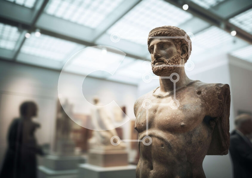 Intra Συλλεκτικό Ξύλινο Παζλ Plywood  4mm - Αρχαία Ελληνική Προτομή στο Μουσείο Τέχνης Σε Ξύλινο Κουτί - Διαστάσεις Puzzle: 10x10 cm – 25 κομμάτια