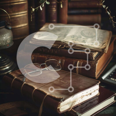 Intra Συλλεκτικό Ξύλινο Παζλ Plywood  4mm - Ακαδημαϊκό περιβάλλον με παλιό βιβλίο, γυαλιά και αριθμομηχανή Σε Ξύλινο Κουτί - Διαστάσεις Puzzle: 10x10 cm – 25 κομμάτια - Image 1