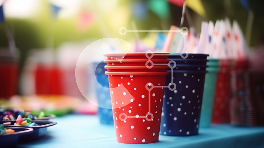 Intra Συλλεκτικό Ξύλινο Παζλ Plywood  4mm - Πολύχρωμα πλαστικά κύπελλα και χάρτινα καλαμάκια σε ένα τραπέζι Σε Ξύλινο Κουτί - Διαστάσεις: 10x10 cm – 25 κομμάτια