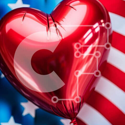 Intra Συλλεκτικό Ξύλινο Παζλ Plywood  4mm - Κόκκινο μπαλόνι σε σχήμα καρδιάς σε σχέδιο αμερικανικής σημαίας Σε Ξύλινο Κουτί - Διαστάσεις Puzzle: 10x10 cm – 25 κομμάτια - Image 1