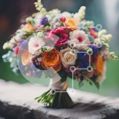 Intra Συλλεκτικό Ξύλινο Παζλ Plywood 4mm - Πολύχρωμο μπουκέτο λουλουδιών σε πέτρινο τοίχο Σε Ξύλινο Κουτί - Διαστάσεις: 10x10 cm – 25 κομμάτια - Image 1