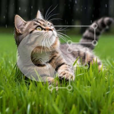 Intra Συλλεκτικό Ξύλινο Παζλ Plywood  4mm - Γάτα που χαλαρώνει στο γρασίδι στη βροχή Σε Ξύλινο Κουτί - Διαστάσεις: 10x10 cm – 25 κομμάτια - Image 1