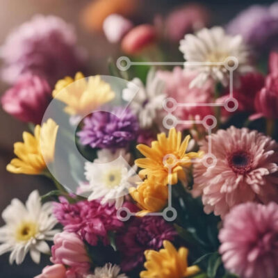 Intra Συλλεκτικό Ξύλινο Παζλ Plywood  4mm - Πολύχρωμο μπουκέτο λουλουδιών με μαργαρίτες, τριαντάφυλλα και γαρύφαλλα Σε Ξύλινο Κουτί - Διαστάσεις: 10x10 cm – 25 κομμάτια - Image 1