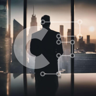 Intra Συλλεκτικό Ξύλινο Παζλ Plywood  4mm - Επιχειρηματίας μπροστά από τον ορίζοντα της πόλης Σε Ξύλινο Κουτί - Διαστάσεις Puzzle: 10x10 cm – 25 κομμάτια - Image 1