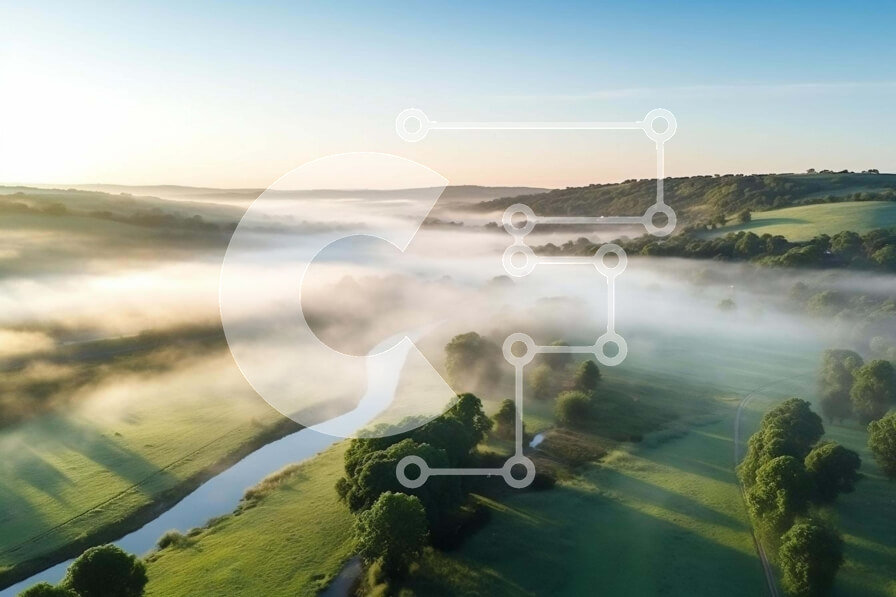 Intra Συλλεκτικό Ξύλινο Παζλ Plywood  4mm - Εναέρια άποψη της Misty Valley με τα ρέματα και το ποτάμι Σε Ξύλινο Κουτί - Διαστάσεις: 10x10 cm – 25 κομμάτια