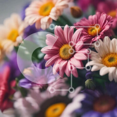 Intra Συλλεκτικό Ξύλινο Παζλ Plywood  4mm - Ζωντανό μπουκέτο λουλουδιών με μαργαρίτες, τριαντάφυλλα και γαρύφαλλα Σε Ξύλινο Κουτί - Διαστάσεις: 10x10 cm – 25 κομμάτια - Image 1