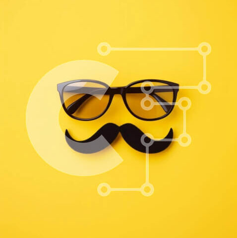 Intra Συλλεκτικό Ξύλινο Παζλ Plywood  4mm - Γυαλιά ηλίου και μουστάκι σε πορτοκαλί φόντο Σε Ξύλινο Κουτί - Διαστάσεις Puzzle: 10x10 cm – 25 κομμάτια - Image 1