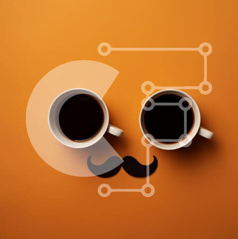 Intra Συλλεκτικό Ξύλινο Παζλ Plywood  4mm - Δύο φλιτζάνια καφέ με μουστάκι σε πορτοκαλί φόντο Σε Ξύλινο Κουτί - Διαστάσεις Puzzle: 10x10 cm – 25 κομμάτια - Image 1