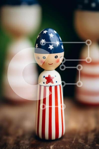 Intra Συλλεκτικό Ξύλινο Παζλ Plywood  4mm - Πατριωτικά ειδώλια με σχέδια αμερικανικής σημαίας Σε Ξύλινο Κουτί - Διαστάσεις Puzzle: 10x10 cm – 25 κομμάτια