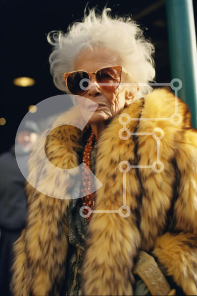 Intra Συλλεκτικό Ξύλινο Παζλ Plywood  4mm - Ηλικιωμένη γυναίκα με γούνινο παλτό και γυαλιά ηλίου Σε Ξύλινο Κουτί - Διαστάσεις Puzzle: 10x10 cm – 25 κομμάτια