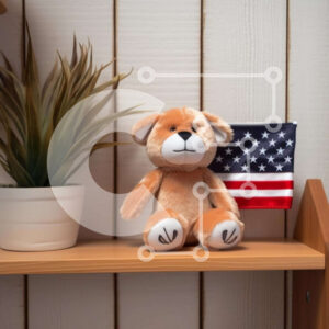 Intra Συλλεκτικό Ξύλινο Παζλ Plywood  4mm - Καφέ αρκουδάκι και αμερικανική σημαία στο ράφι Σε Ξύλινο Κουτί - Διαστάσεις: 10x10 cm – 25 κομμάτια