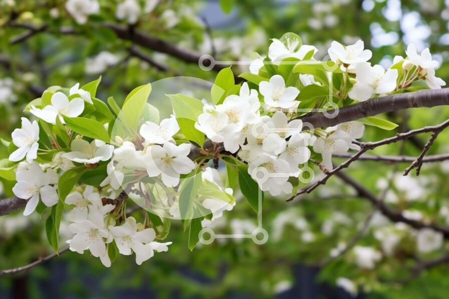 Intra Συλλεκτικό Ξύλινο Παζλ Plywood  4mm - Λευκό ανθισμένο κλαδί δέντρου με πράσινα φύλλα Σε Ξύλινο Κουτί - Διαστάσεις: 10x10 cm – 25 κομμάτια