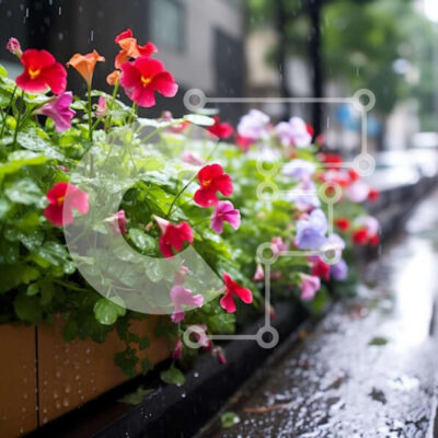 Intra Συλλεκτικό Ξύλινο Παζλ Plywood  4mm - Πολύχρωμα λουλούδια που ανθίζουν στη βροχή σε έναν αστικό δρόμο Σε Ξύλινο Κουτί - Διαστάσεις: 10x10 cm – 25 κομμάτια - Image 1