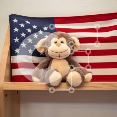 Intra Συλλεκτικό Ξύλινο Παζλ Plywood  4mm - Γεμιστός πίθηκος με αμερικανική σημαία Σε Ξύλινο Κουτί - Διαστάσεις: 10x10 cm – 25 κομμάτια - Image 1