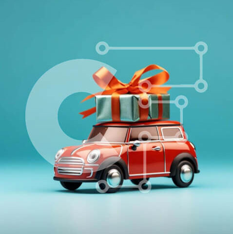 Intra Συλλεκτικό Ξύλινο Παζλ Plywood  4mm - Κόκκινο παιχνίδι αυτοκίνητο με κουτιά δώρων και πορτοκαλί κορδέλα Σε Ξύλινο Κουτί - Διαστάσεις: 10x10 cm – 25 κομμάτια - Image 1