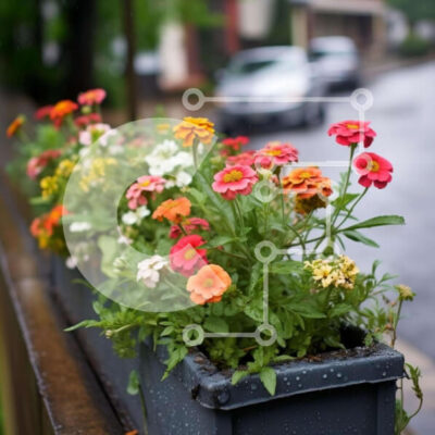 Intra Συλλεκτικό Ξύλινο Παζλ Plywood  4mm - Πολύχρωμες γλάστρες με διάφορα λουλούδια και αυτοκίνητο Σε Ξύλινο Κουτί - Διαστάσεις: 10x10 cm – 25 κομμάτια - Image 1