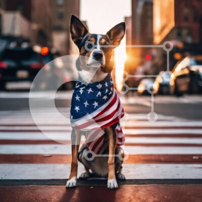 Intra Συλλεκτικό Ξύλινο Παζλ Plywood 4mm - Πατριωτικό σκυλί με αμερικανική σημαία Μπαντάνα που γιορτάζει την 4η Ιουλίου Σε Ξύλινο Κουτί - Διαστάσεις: 10x10 cm – 25 κομμάτια - Image 1