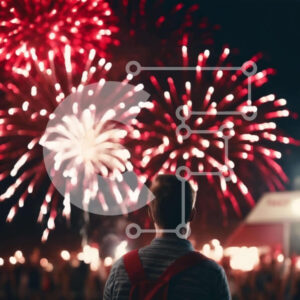 Intra Συλλεκτικό Ξύλινο Παζλ Plywood  4mm - Άτομο που παρακολουθεί επίδειξη κόκκινων και άσπρων πυροτεχνημάτων Σε Ξύλινο Κουτί - Διαστάσεις: 10x10 cm – 25 κομμάτια