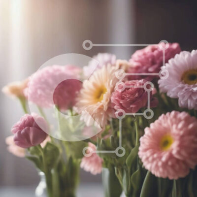 Intra Συλλεκτικό Ξύλινο Παζλ Plywood  4mm - Ζωντανή ροζ και κίτρινη σύνθεση λουλουδιών Σε Ξύλινο Κουτί - Διαστάσεις: 10x10 cm – 25 κομμάτια - Image 1