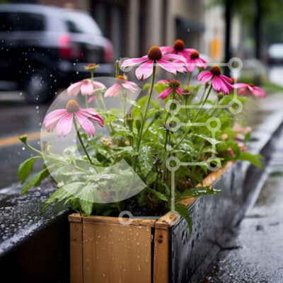 Intra Συλλεκτικό Ξύλινο Παζλ Plywood  4mm - Ξύλινη ζαρντινιέρα με ροζ λουλούδια στη βροχή Σε Ξύλινο Κουτί - Διαστάσεις: 10x10 cm – 25 κομμάτια - Image 1