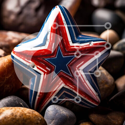 Intra Συλλεκτικό Ξύλινο Παζλ Plywood  4mm - Κόκκινο, λευκό και μπλε αντικείμενο σε σχήμα αστεριού σε βράχους Σε Ξύλινο Κουτί - Διαστάσεις Puzzle: 10x10 cm – 25 κομμάτια - Image 1