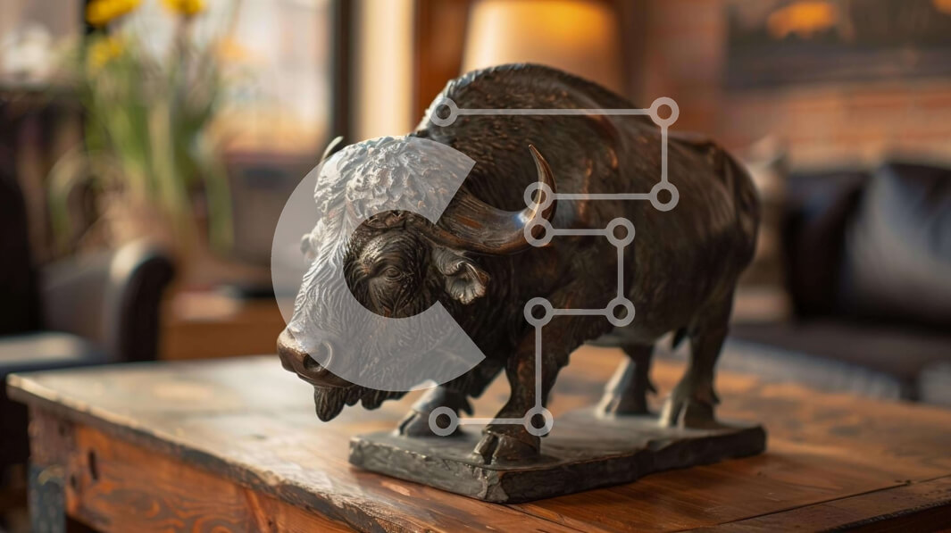 Intra Συλλεκτικό Ξύλινο Παζλ Plywood  4mm - Καλλιτεχνικό Ξύλινο Διακόσμηση Τραπεζιού με Σιδερένιο Άγαλμα Βούβαλου Σε Ξύλινο Κουτί - Διαστάσεις: 10x10 cm – 25 κομμάτια