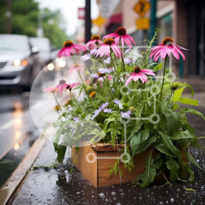 Intra Συλλεκτικό Ξύλινο Παζλ Plywood  4mm - Ξύλινο κουτί με ροζ λουλούδια στη βροχή Σε Ξύλινο Κουτί - Διαστάσεις: 10x10 cm – 25 κομμάτια - Image 1