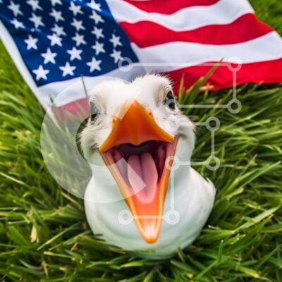 Intra Συλλεκτικό Ξύλινο Παζλ Plywood  4mm - Περίεργη πάπια δίπλα στην αμερικανική σημαία Σε Ξύλινο Κουτί - Διαστάσεις: 10x10 cm – 25 κομμάτια - Image 1