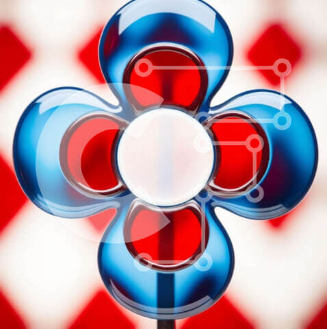 Intra Συλλεκτικό Ξύλινο Παζλ Plywood  4mm - Κόκκινο, λευκό και μπλε αντικείμενο σε σχήμα λουλουδιού σε καρό φόντο Σε Ξύλινο Κουτί - Διαστάσεις: 10x10 cm – 25 κομμάτια - Image 1