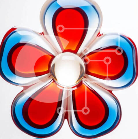 Intra Συλλεκτικό Ξύλινο Παζλ Plywood  4mm - Κόκκινο, μπλε και λευκό αντικείμενο σε σχήμα λουλουδιού Σε Ξύλινο Κουτί - Διαστάσεις: 10x10 cm – 25 κομμάτια - Image 1