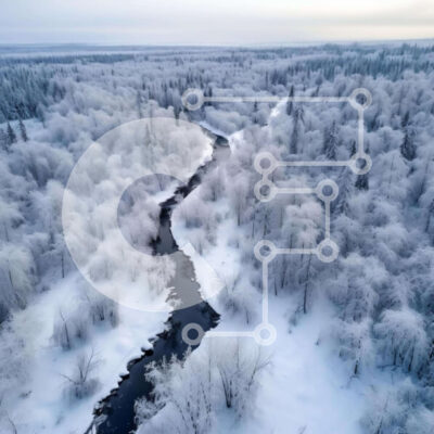 Intra Συλλεκτικό Ξύλινο Παζλ Plywood  4mm - Εναέρια άποψη του χιονισμένου ποταμού το χειμώνα Σε Ξύλινο Κουτί - Διαστάσεις: 10x10 cm – 25 κομμάτια - Image 1