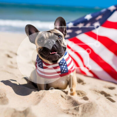 Intra Συλλεκτικό Ξύλινο Παζλ Plywood  4mm - Μικρό σκυλί με αμερικανική σημαία στην παραλία Σε Ξύλινο Κουτί - Διαστάσεις Puzzle: 10x10 cm – 25 κομμάτια - Image 1