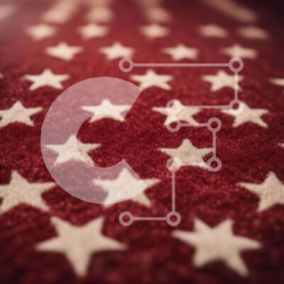 Intra Συλλεκτικό Ξύλινο Παζλ Plywood  4mm - Κόκκινο χαλί με λευκά αστέρια και αμερικανική σημαία Σε Ξύλινο Κουτί - Διαστάσεις Puzzle: 10x10 cm – 25 κομμάτια - Image 1