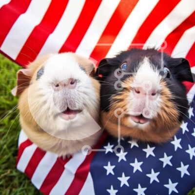 Intra Συλλεκτικό Ξύλινο Παζλ Plywood 4mm - Δύο ινδικά χοιρίδια που γιορτάζουν στην αμερικανική σημαία Σε Ξύλινο Κουτί - Διαστάσεις: 10x10 cm – 25 κομμάτια - Image 1