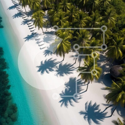 Intra Συλλεκτικό Ξύλινο Παζλ Plywood  4mm - Εναέρια άποψη μιας παραλίας με φοίνικες και λευκή άμμο Σε Ξύλινο Κουτί - Διαστάσεις: 10x10 cm – 25 κομμάτια - Image 1