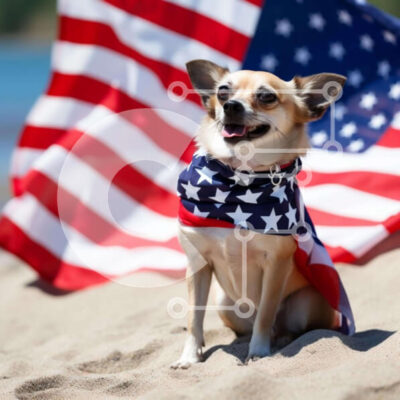 Intra Συλλεκτικό Ξύλινο Παζλ Plywood  4mm - Μικρό σκυλί που γιορτάζει την 4η Ιουλίου με αμερικανική σημαία Σε Ξύλινο Κουτί - Διαστάσεις Puzzle: 10x10 cm – 25 κομμάτια - Image 1