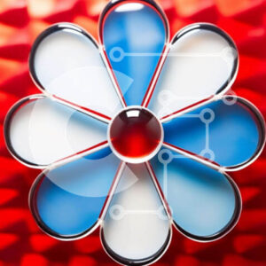 Intra Συλλεκτικό Ξύλινο Παζλ Plywood  4mm - Μπλε, λευκό και κόκκινο αντικείμενο σε σχήμα λουλουδιού σε πορτοκαλί φόντο Σε Ξύλινο Κουτί - Διαστάσεις Puzzle: 10x10 cm – 25 κομμάτια